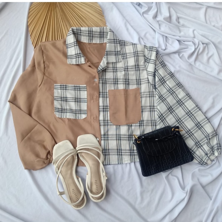 MIKA CROP TOP BLOUSE ia/ KEMEJA WANITA / BLOUSE KEKINIAN-KERLI COKLAT