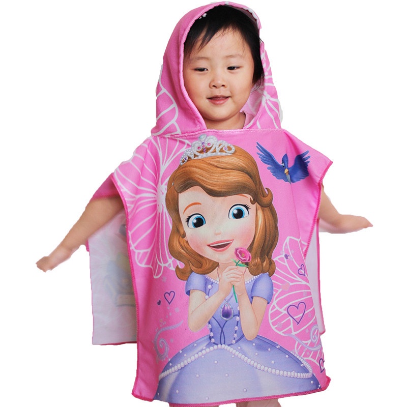 Handuk anak mandi berenang 60*60 poncho towel Hoodie karecter impor Thomas sofia-3