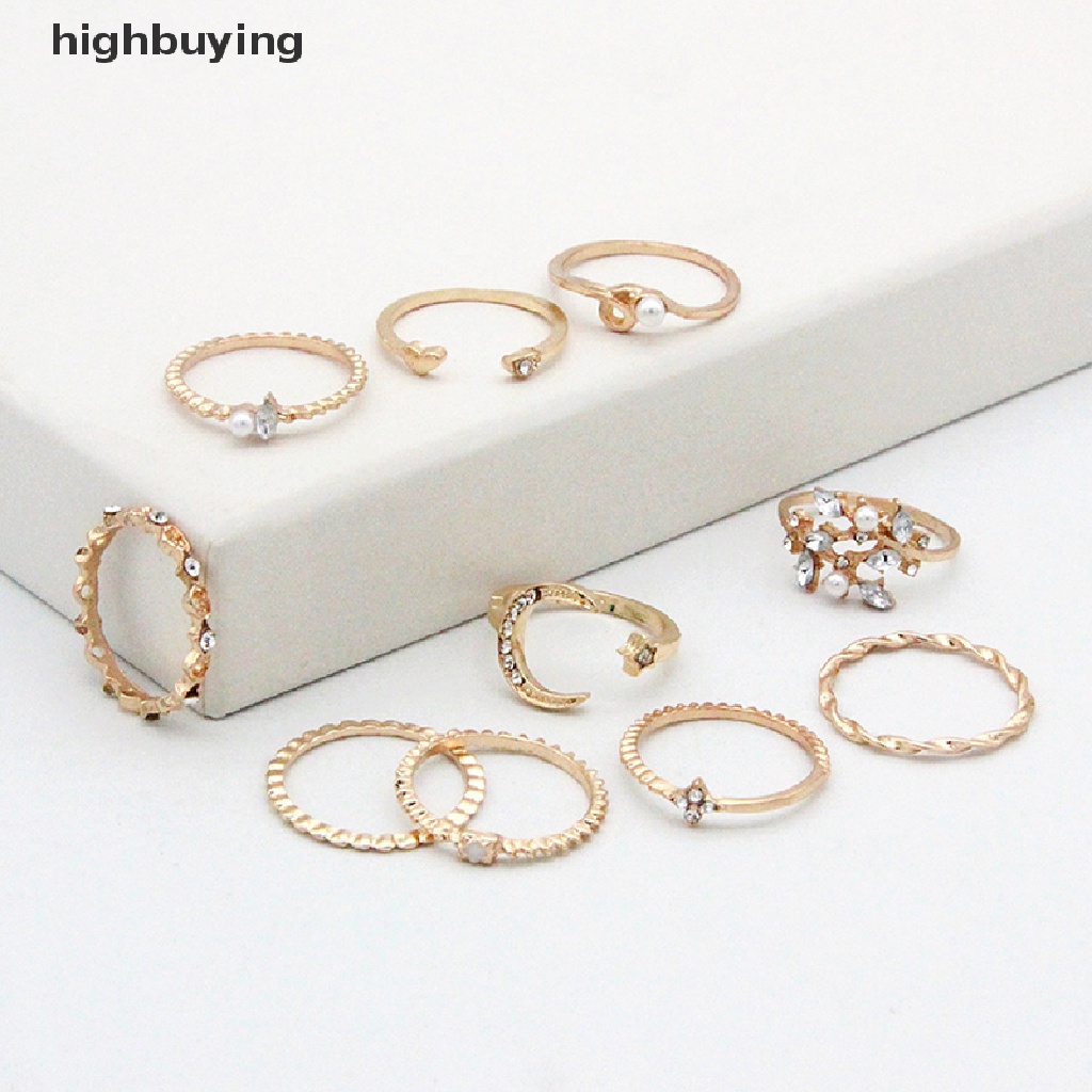 Hbid 10Pcs / set Cincin Aneka Desain Gaya Bohemian Untuk Wanita