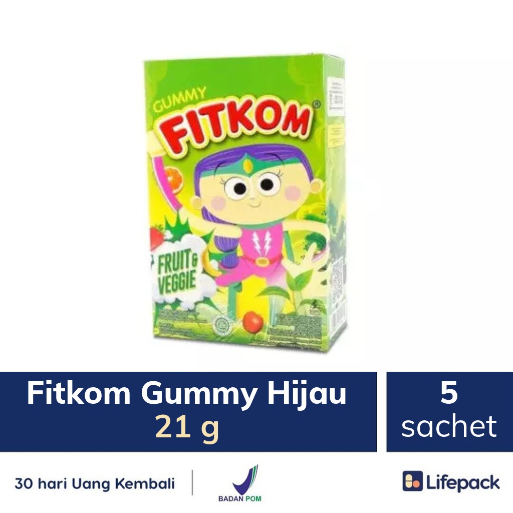Fitkom Gummy Hijau - Multivitamin & Mineral - Untuk Memenuhi Kebutuhan Vitamin Anak - Lifepack-5 Sachet