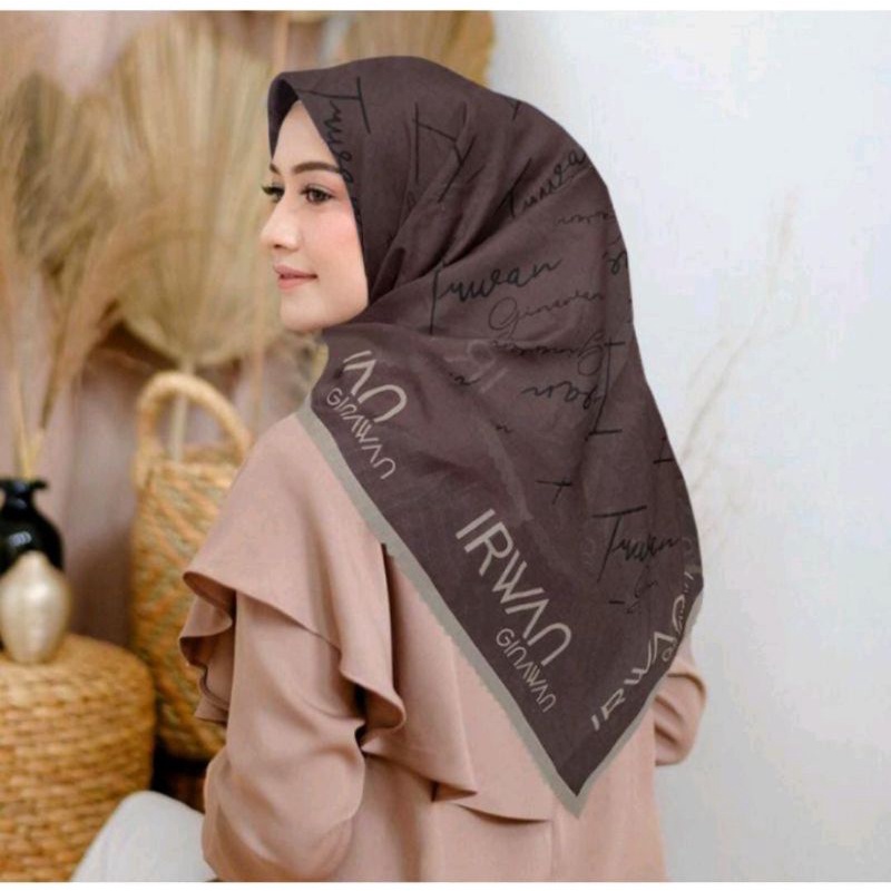 Terbaru  Hijab Voal Segiempat Motif Irwan Coklat Kerudung Segiempat Motif Jilbab Voal