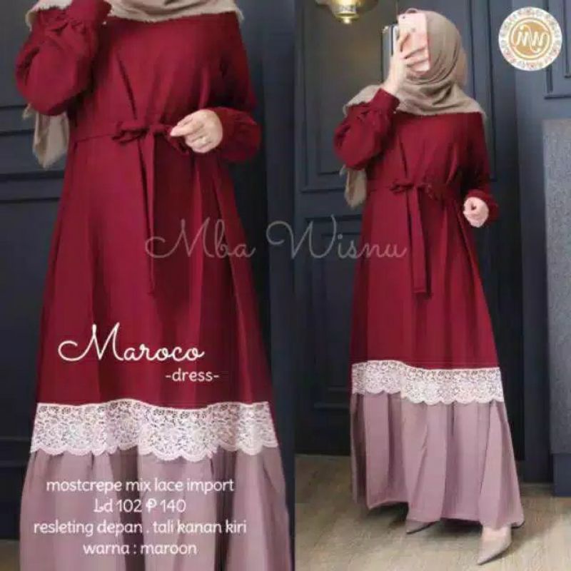 GAMIS MAROKO DRESS/GAMIS TERMURAH/DRESS TERBARU/PAKAIAN MUSLIM/BUSANA WANITA