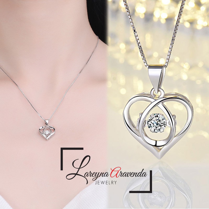 Kalung Titanium + Liontin Wanita Model Love Dancing Stone KL009