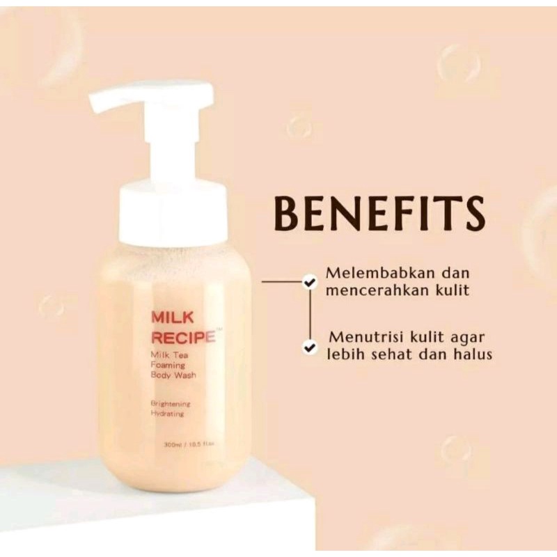 MILK RECIPE MILK TEA FOAMING BODY WASH SABUN MANDI MENCERAHKAN MELEMBABKAN