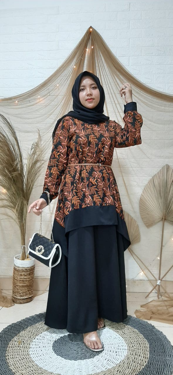 Gamis Batik Pekalongan Modern Kombinasi Polos Gamis Casual Premium Terbaru 2021 Gamis Pesta Elegant