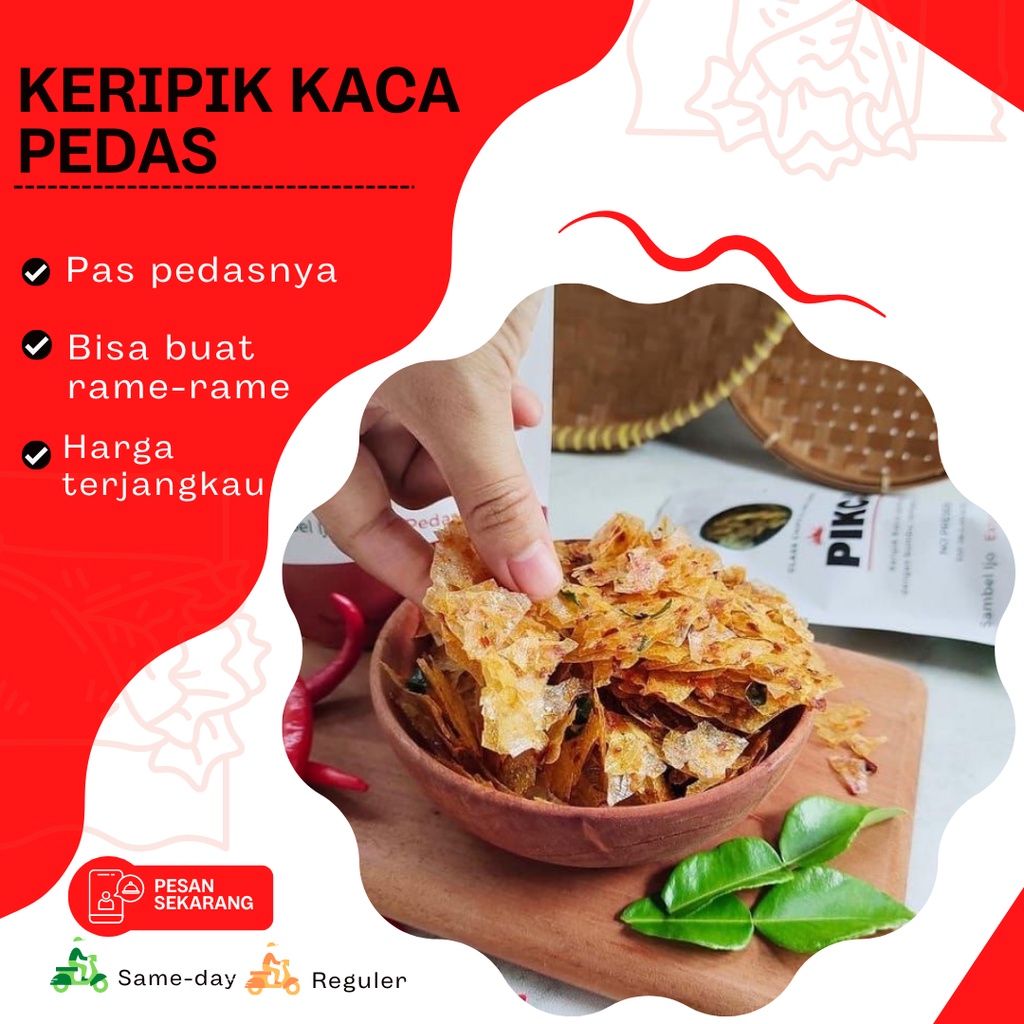 

Keripik Kaca Pedas Daun Jeruk Viral Jajanan Kiloan Kripca Snack Kripik Beling Grosir