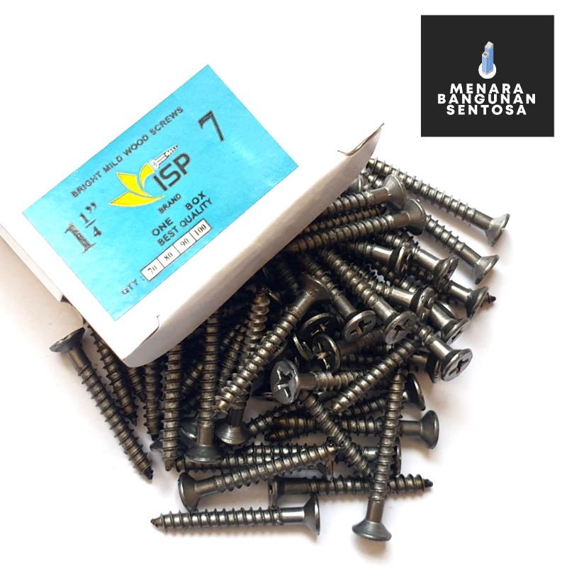 [Harga per Kotak] Sekrup Kayu 1-1/4&quot; x 7 - Baut Skrup Plus Isi +/- 70pcs