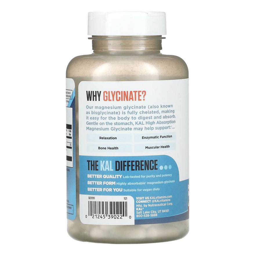 KAL High Absorption Magnesium Glycinate 350 160vcap Relaksasi Mood USA