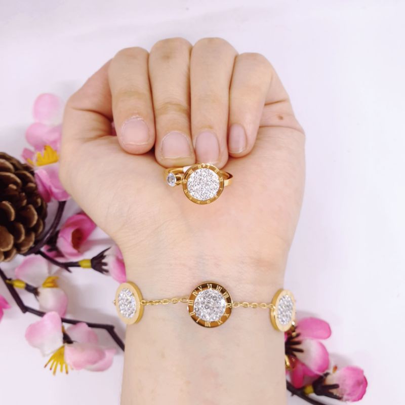 Gelang+cincin titanium asli anti karat UK 18cm GRT-28