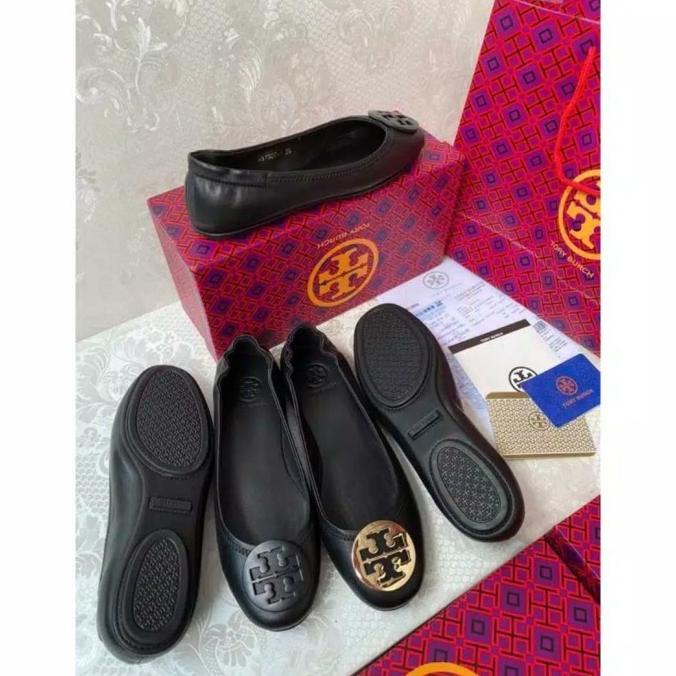Ready stok sepatu flat shoes tory burch mirror kulit asli Termurah