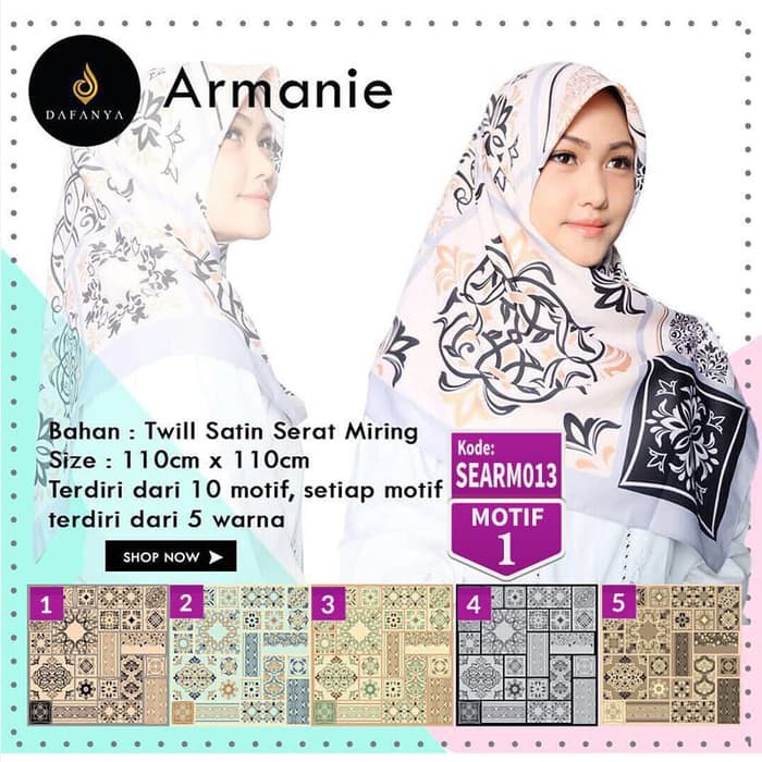Jilbab Segiempat Dafanya Armanie Satin Motif 1 Hijab Scraf