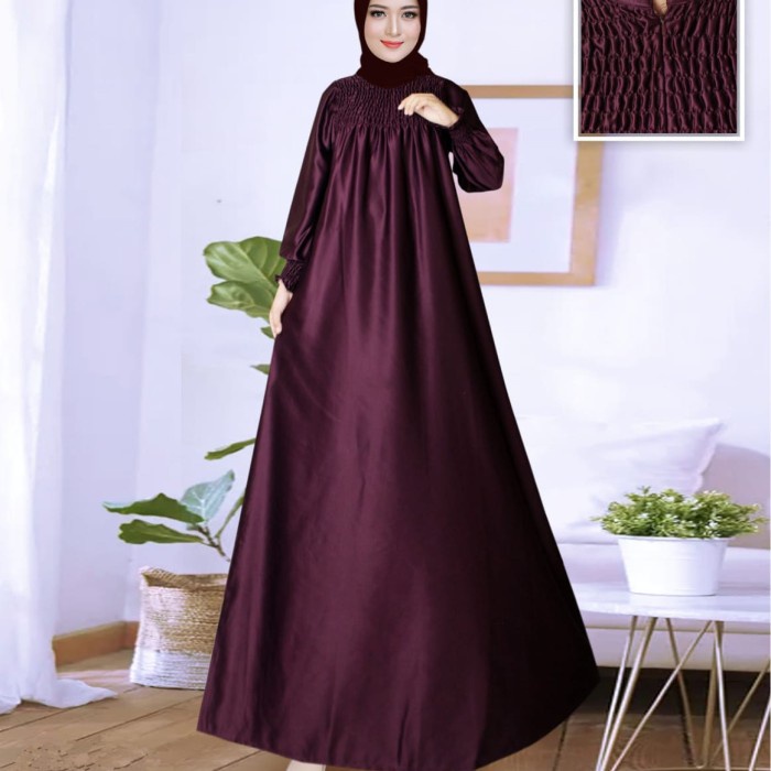 GAMIS WANITA /SATIN/MODEL SMOC WARNA UNGU TUA