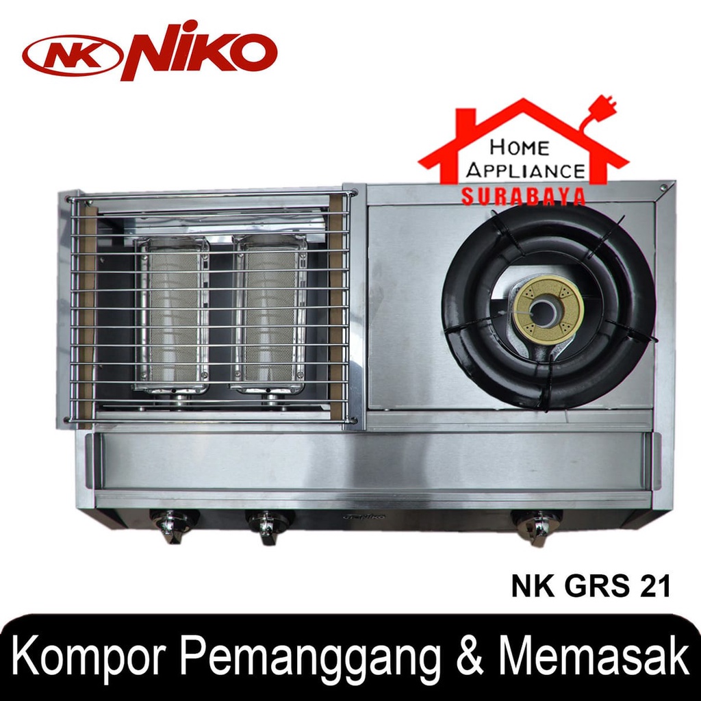 Kompor Gas LPG Pemanggang Panggang Sate Sosis Bakar 2 IN 1 Stainless Steel - Gas Stove Grill NIKO NK GRS21