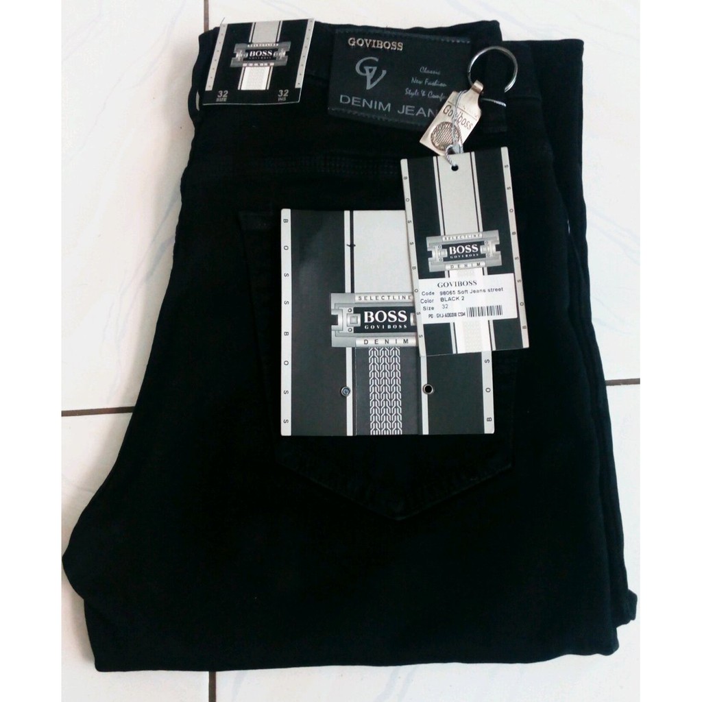 DISKON celana jeans boss panjang hitam pria original soft jeans stretch melar slim fit pencil denim