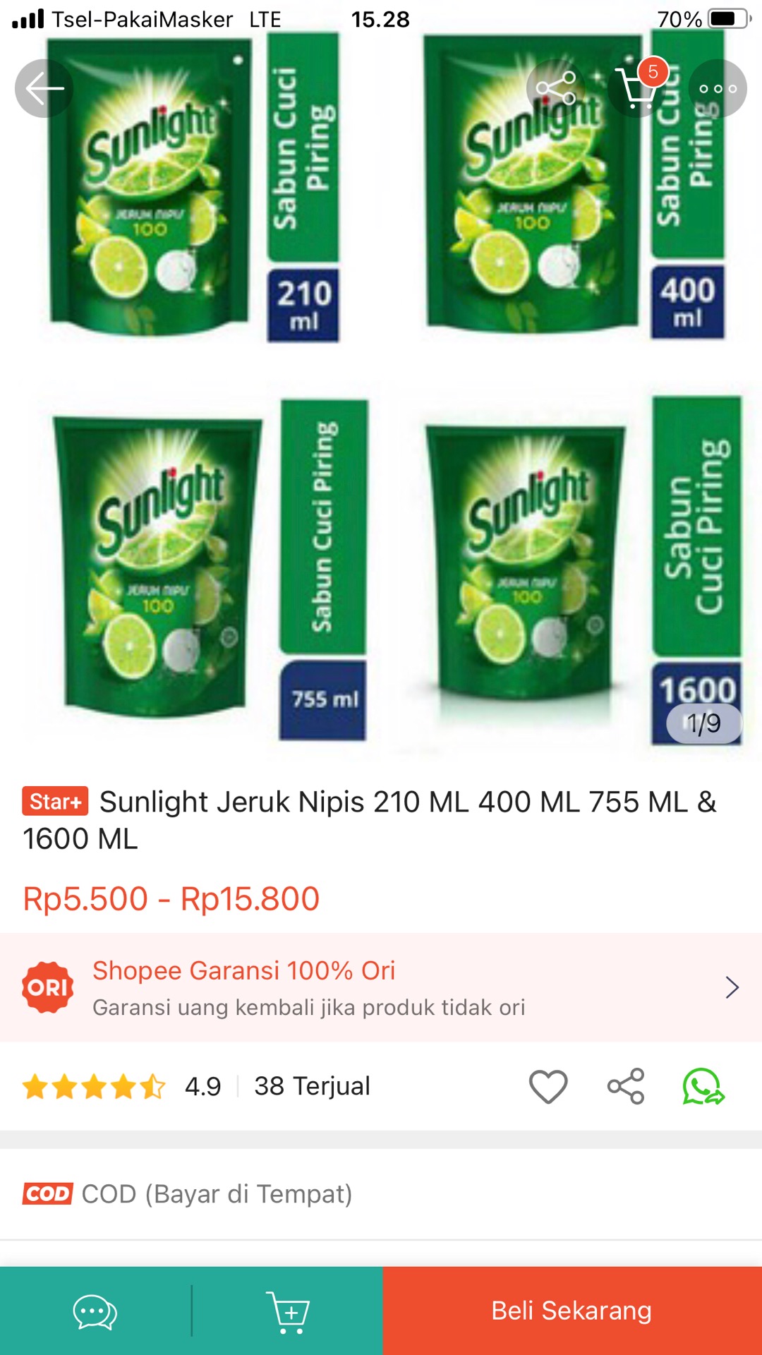 Sunlight Jeruk Nipis 210 Ml 400 Ml 755 Ml & 1600 Ml