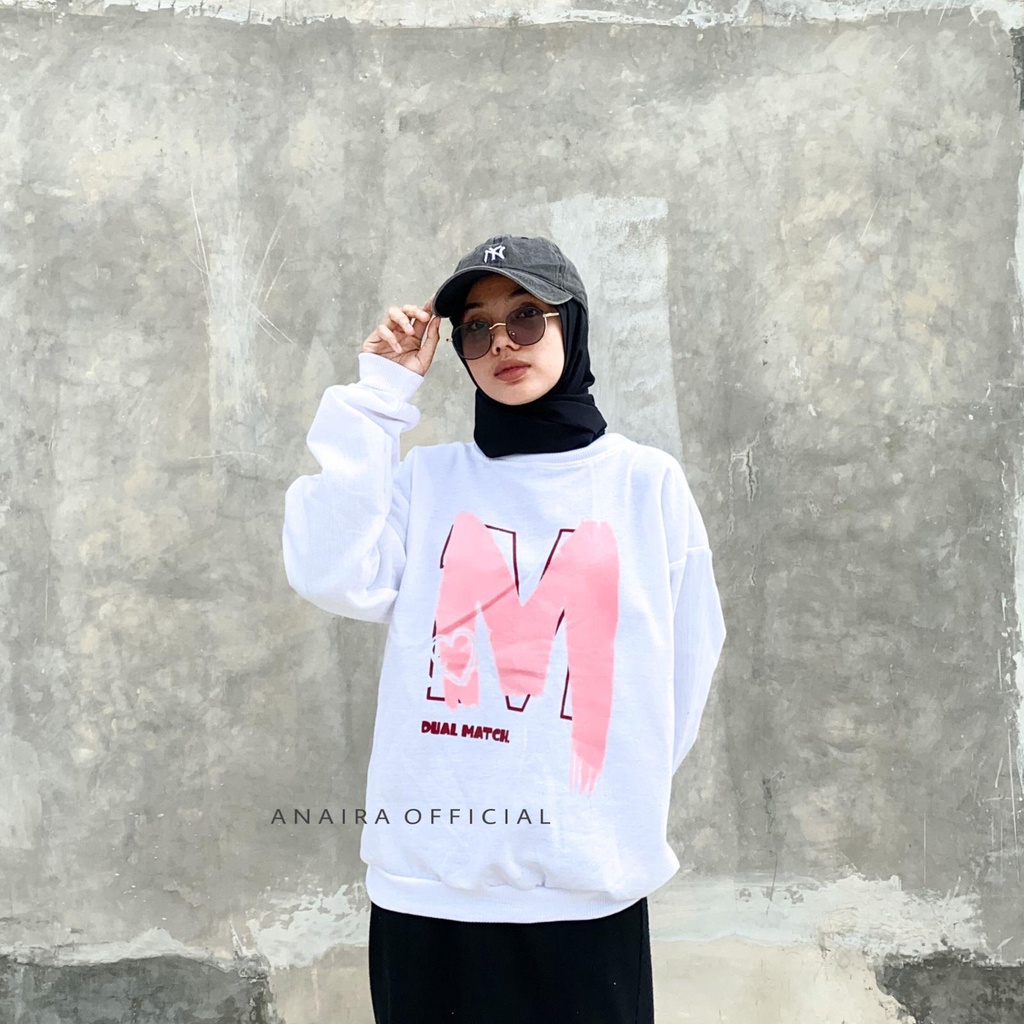 M DUAL MATCH SWEATER OVERSIZE PRIA WANITA SWITER CREWNECK