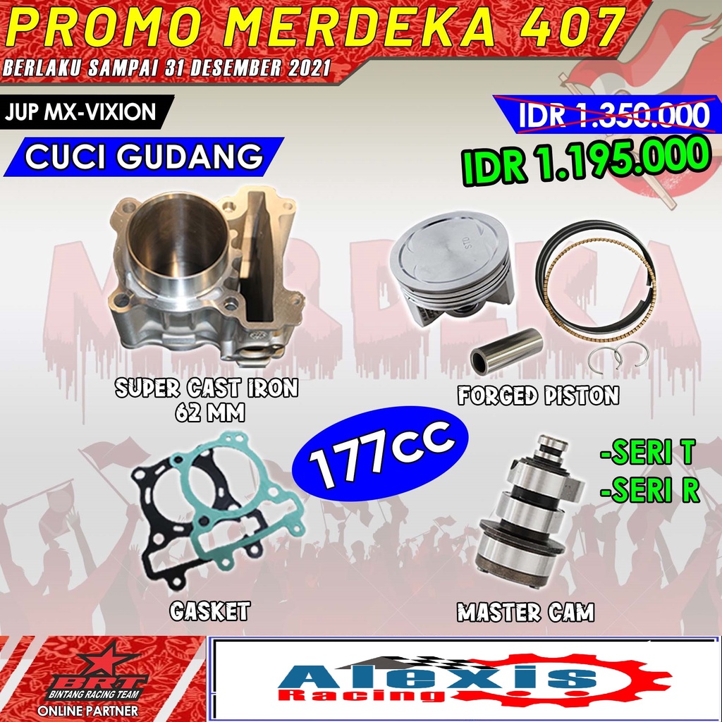 Paket Bore Up BRT 407 Blok GEN 2 Piston Noken as Yamaha Jupiter Mx / Vixion Old / R15