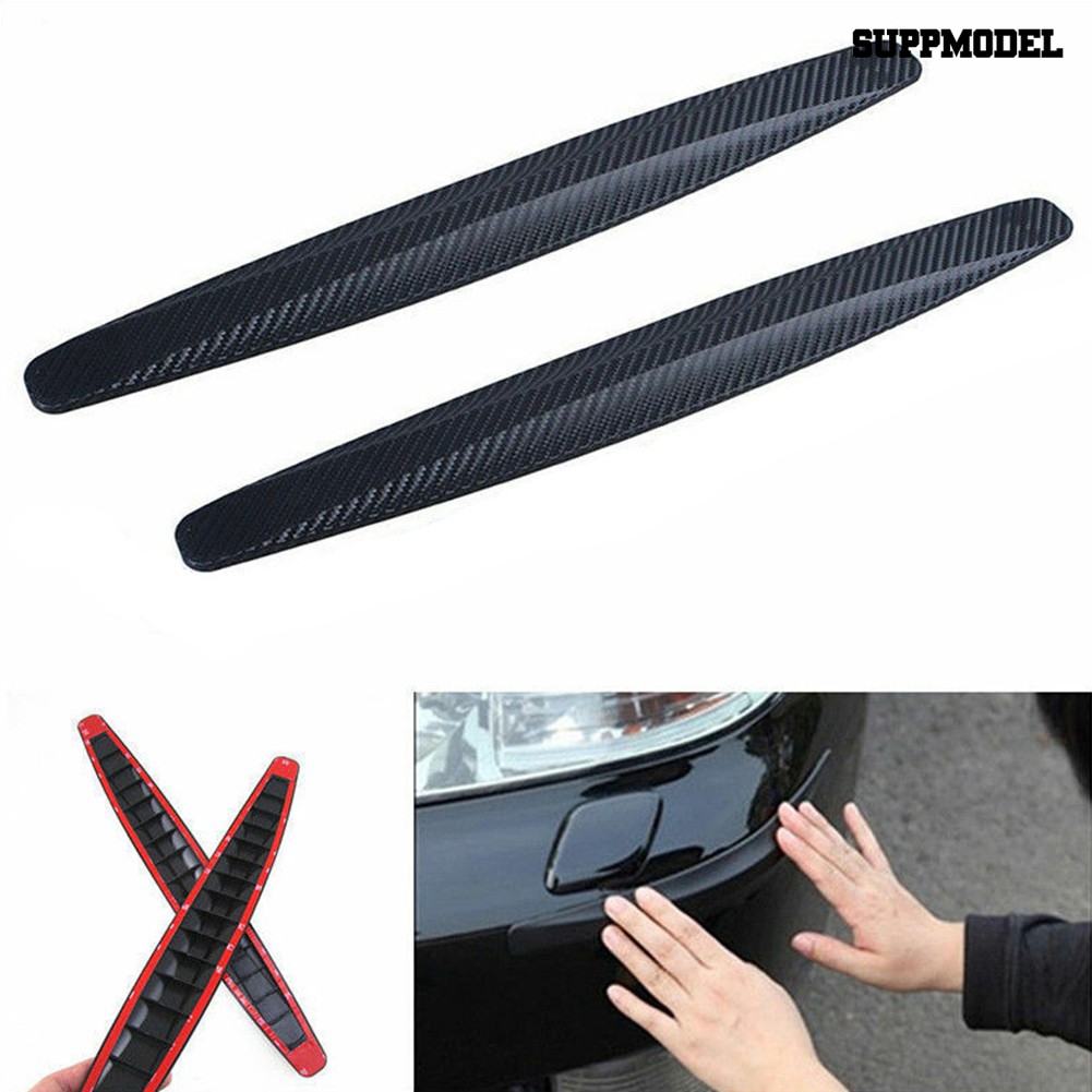 Supmodel 2pcs Strip Pelindung Pinggiran Bumper Mobil Suv Tekstur Carbon Fiber Anti Gores