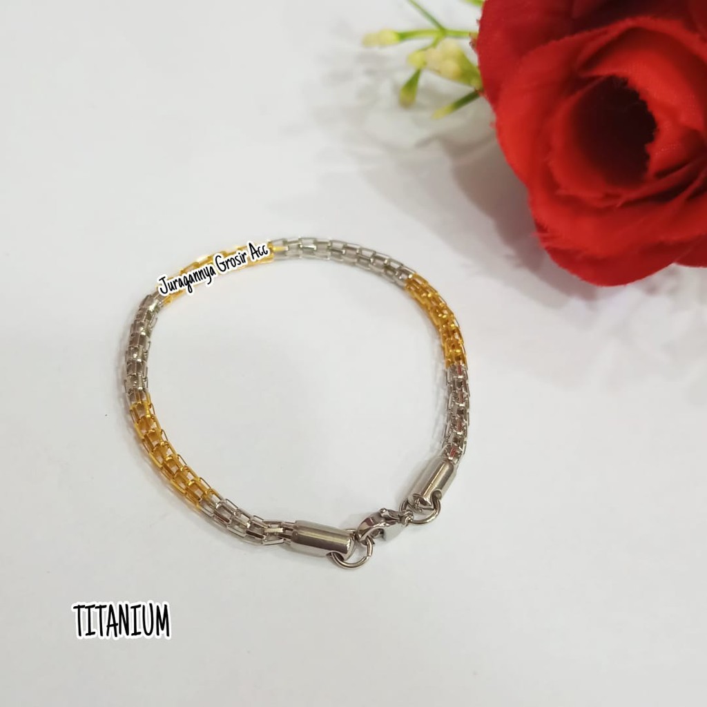 GELANG TITANIUM MODEL JARING SDG KOMBINASI GOLD+SILVER TERKINI ANTI KARAT TIDAK LUNTUR