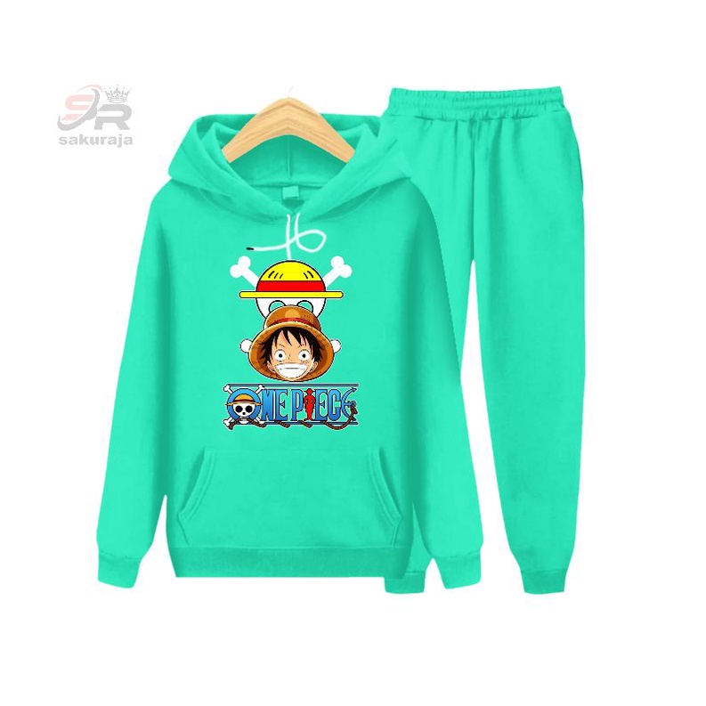 setelan hoodie Lengan panjang anak gambar Luffy/setelan celana panjang/one piece/umur 3-17 tahun