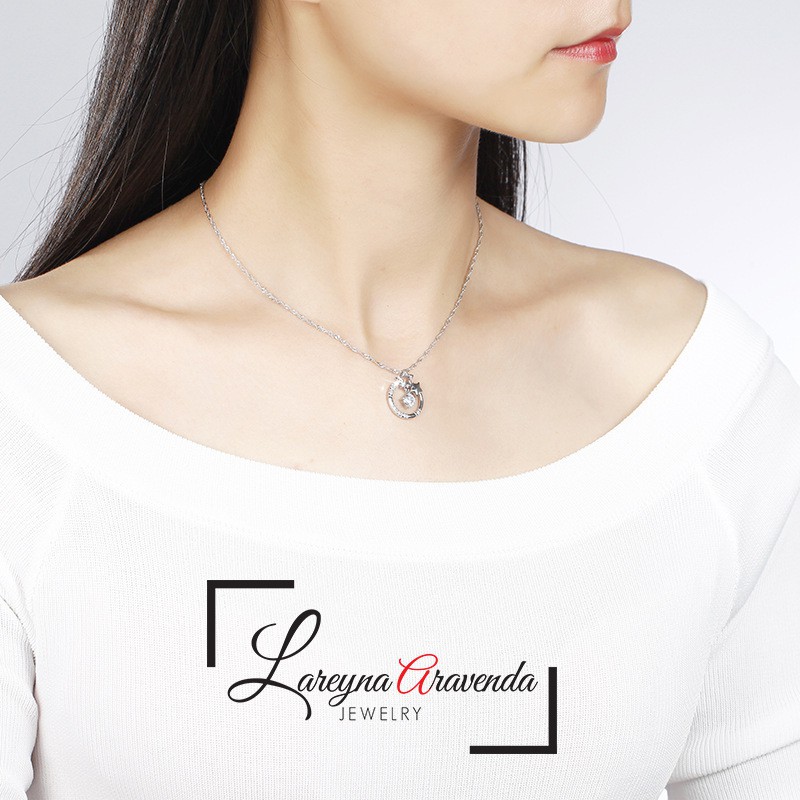 Kalung Titanium Asli + Liontin Wanita Motif Double Star Crystal KL035