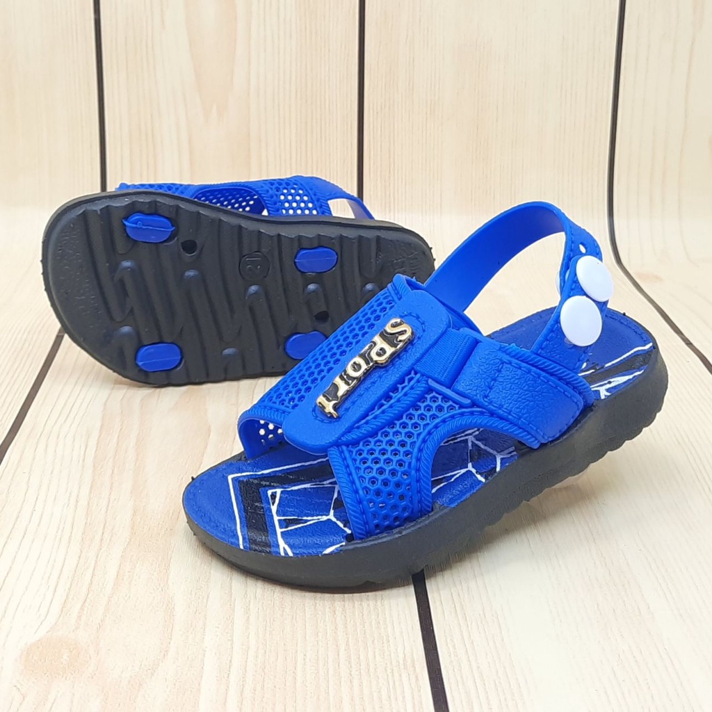 Sendal Anak Laki Laki 6 - 12 Bulan BIRU Alas Karet Model Tali Belakang - Sepatu Sandal Anak Cowok Karet Lentur Anti Licin