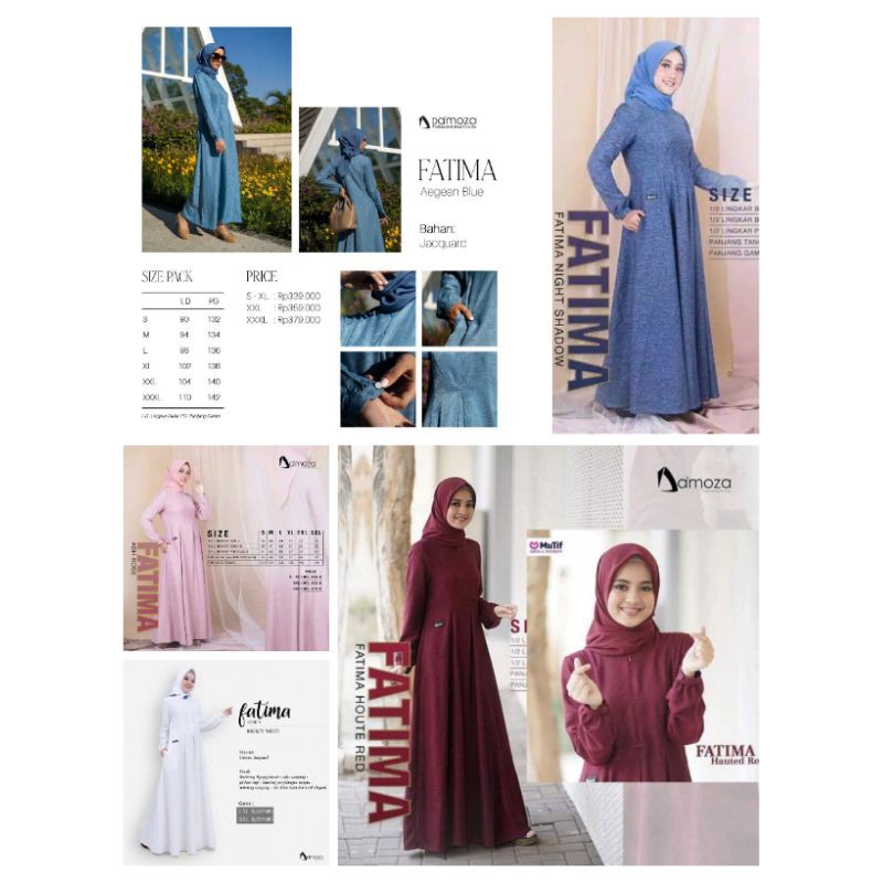 GAMIS DAMOZA FATIMA (HOUTED RED, BROKEN WHITE, ASH ROSE, AEGEAN BLUE, GREEN LIZ, POMEGRANATE, ALMOND