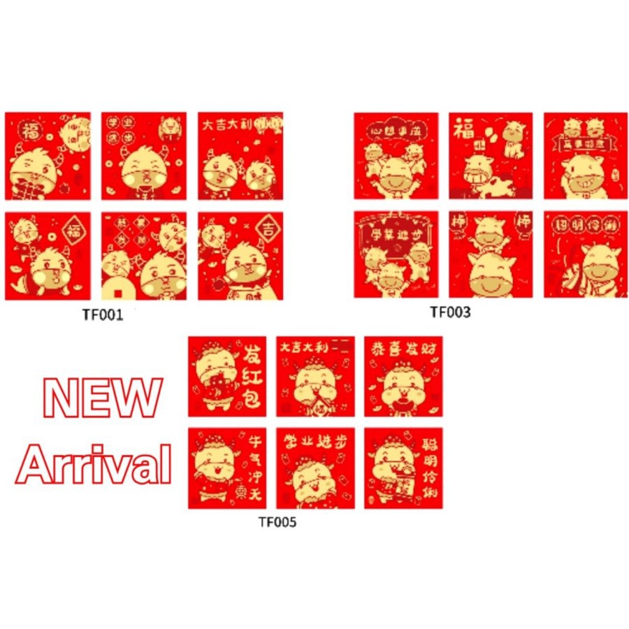 

Angpao Murah isi 6 Sincia Imlek Kerbau Sapi Merah Gold Persegi Kode TF