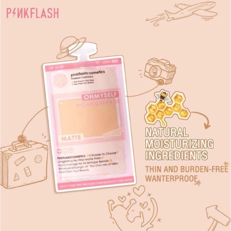 ✨NAGIHI✨ PINKFLASH Foundation Cream Matte Full Cover Pouch Tahan Air