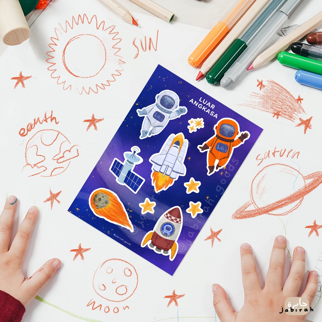 Stiker Edukasi Anak Luar Angkasa | sticker edukasi anak roket astronot | jabirah