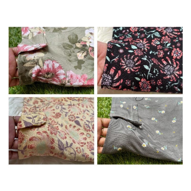 Kaos Lengan Panjang Wanita Dewasa/Remaja Motif Bunga