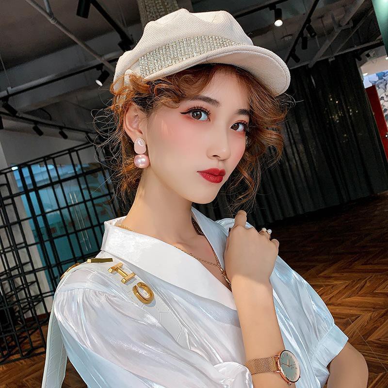 Korea S925 Silver Needle Pearl Earrings Temperamen Net Merah Kepribadian Stud Earrings Wanita Aksesoris