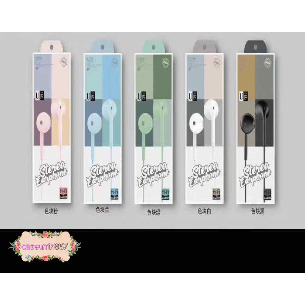 BM025 HEADSET HANDSFREE earphone HF  U19 MACARON MATE COLOR HIFI EXTRA BASS CS1105