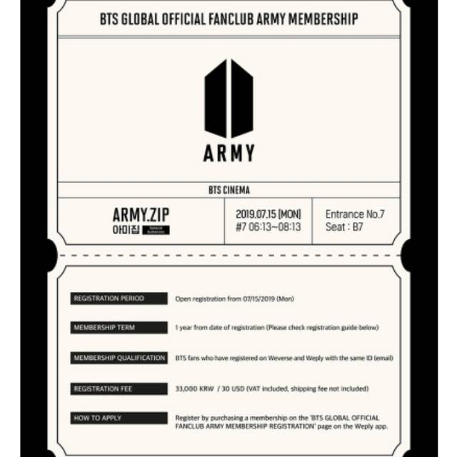 GLOBAL OFFICIAL FANCLUB ARMY MEMBERSHIP 6TH ARMY KIT