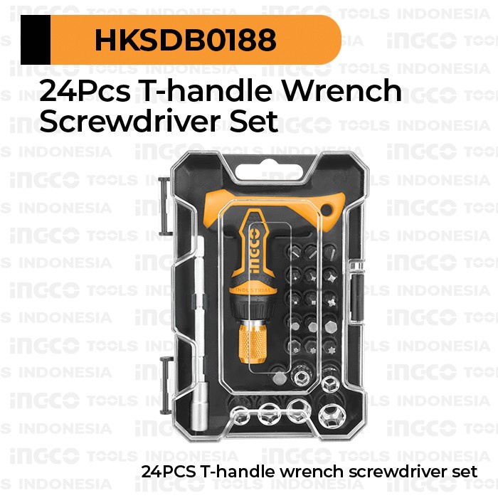 Hand Tool Kit Wrench Screwdriver HKSDB0188 INGCO Set 24 Pcs T-Handle Wrench Screwdriver Set INGCO HK