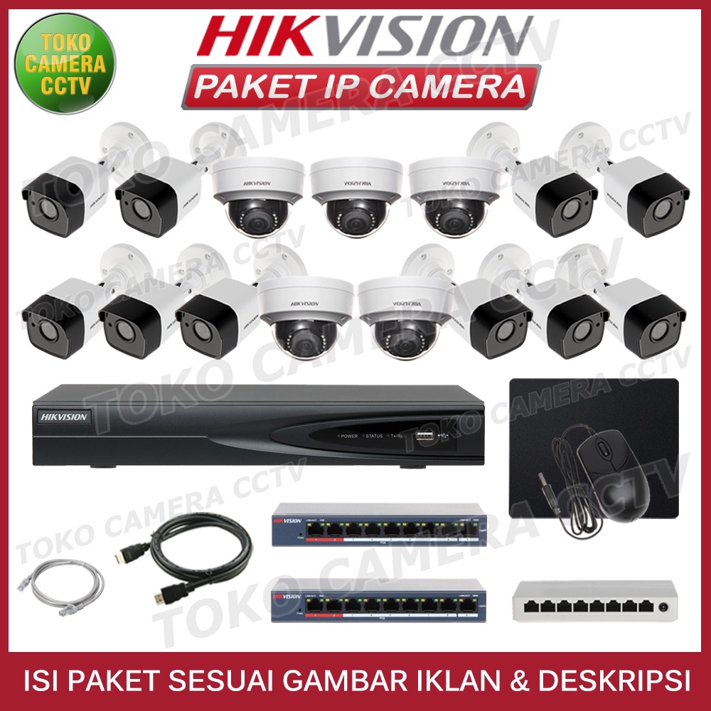 PAKET CCTV IP CAMERA HIKVISION 2MP 16 CHANNEL 15 KAMERA