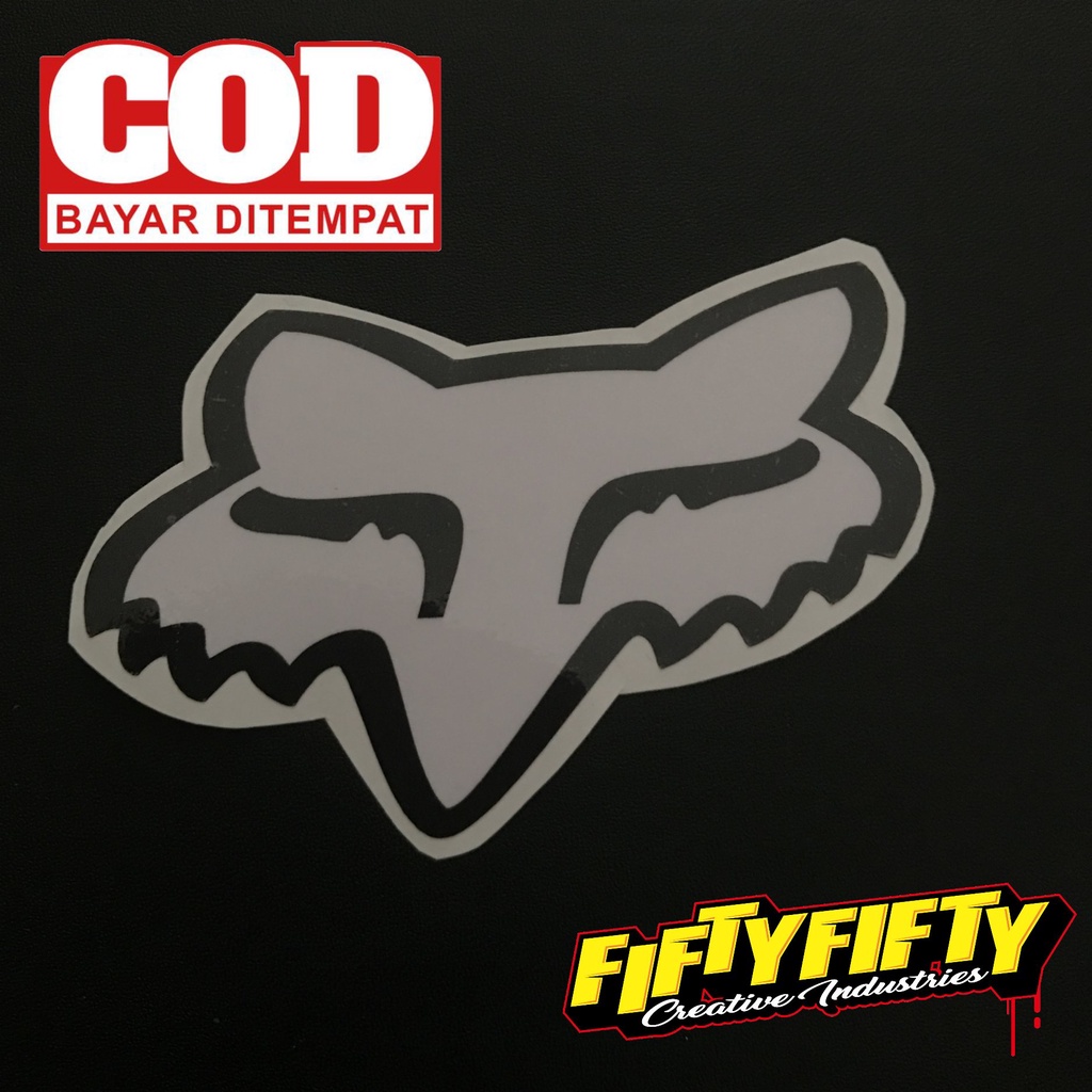 Stiker Print Cut LOGO FOX Stiker Printing Laminasi Glossy Stiker Motor Mobil Helm Sudah Membentuk Pola Desain