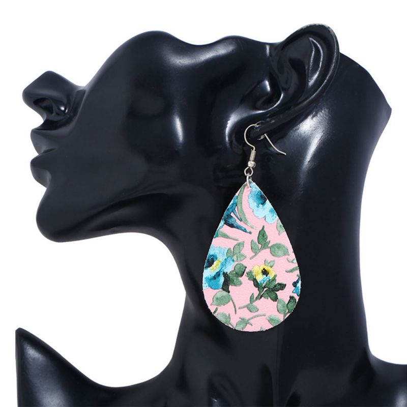 SIY  1 Pair Dangle Earrings Women Lady Sequins Floral Print Jewelry Faux Leather Pendant Elegant Unique Wedding Gifts Girls Oval Fashion