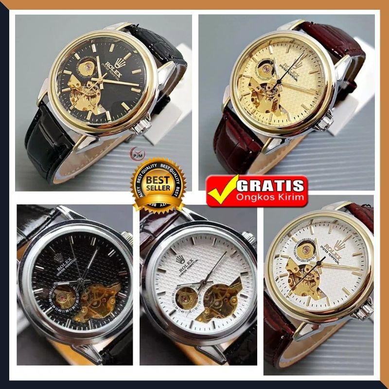 JAM TANGAN WANITA ROLEX SKELETON CARRERA ORIGINAL KULIT AUTOMATIC ANALOG CEWEK ADA 5 WARNA
