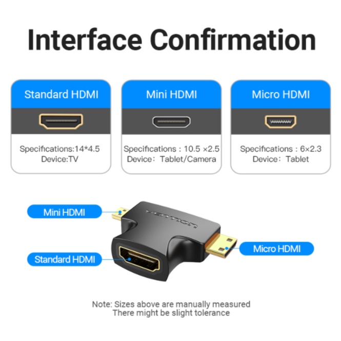 Vention Adapter HDMI to Mini HDMI Type C Micro HDMI Type D 4K