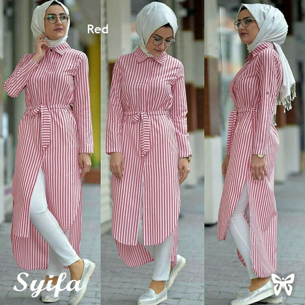 HOPYLOVY - Tunik Wanita Motif Salur Syifa