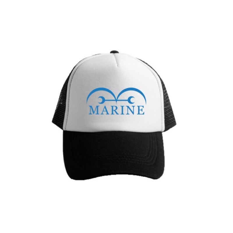 Topi Trucker MARINE - HITAM PUTIH