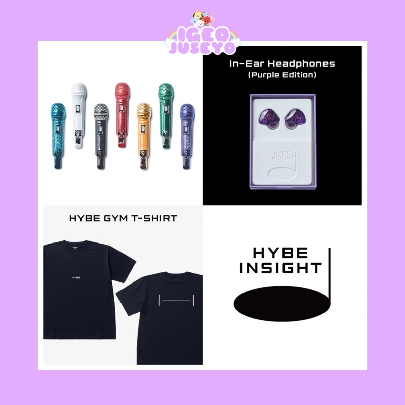 BTS Hybe Insight Merchandise Mic Badge, In Ear Headphones, Gym Tshirt