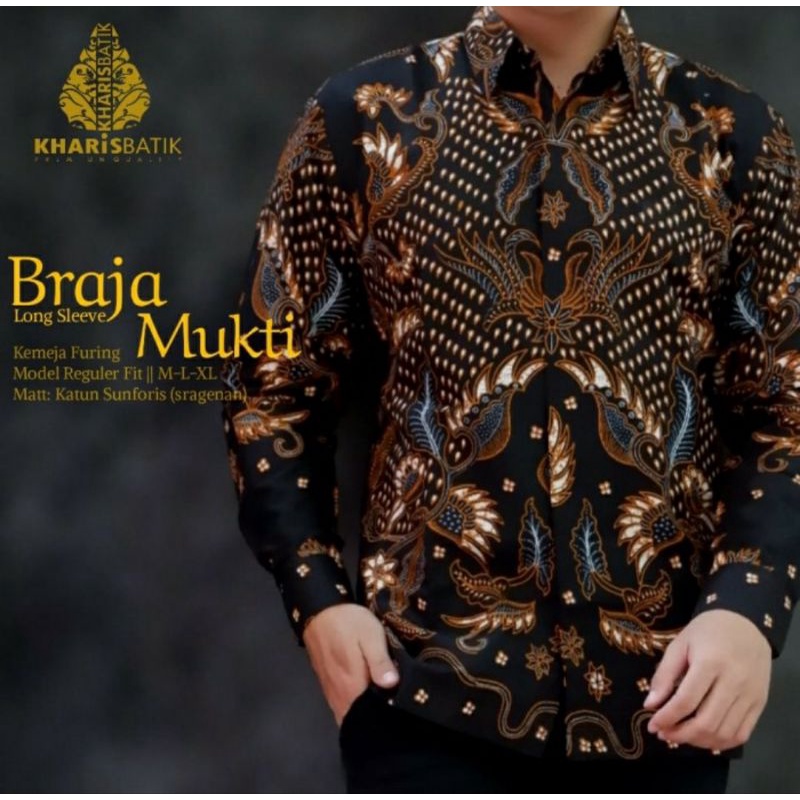 Kemeja Batik Pria Lengan Panjang BRAJA MUKTI Bahan Katun Halus Lapis Furing