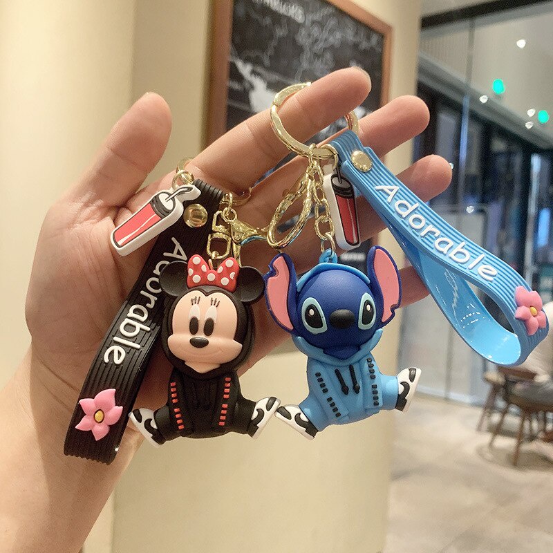 Mouse Piakchu Figure Doll Key Chain For Girls Bag Charms Car Pendant Keyrings Cartoon Stitch Mickey Minnie Keychains