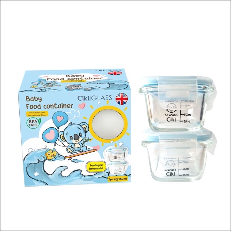 CIKI BABYFOOD CONTAINER GLASS 150ML ISI 2 PCS TEMPAT PENYIMPANAN MPASI KOTAK MAKAN BAYI