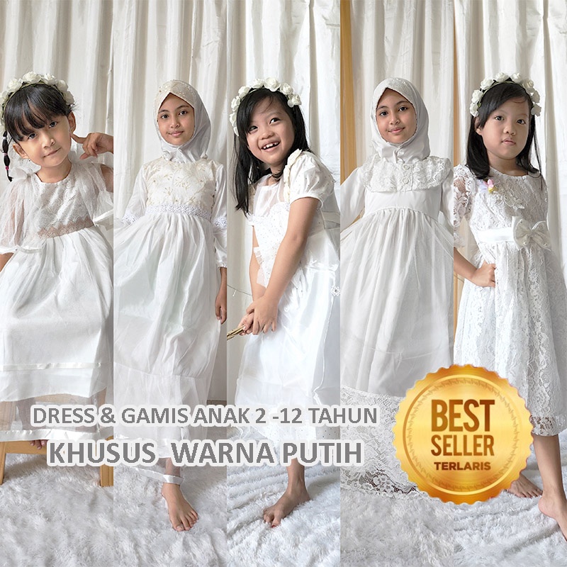 Baju Putih Anak Perempuan 10 Tahun Gaun Pesta Anak Perempuan Gamis Aqiqah Anak 4 5 Tahun Dress Ulang Tahun Gaun Baptis Putih KA01