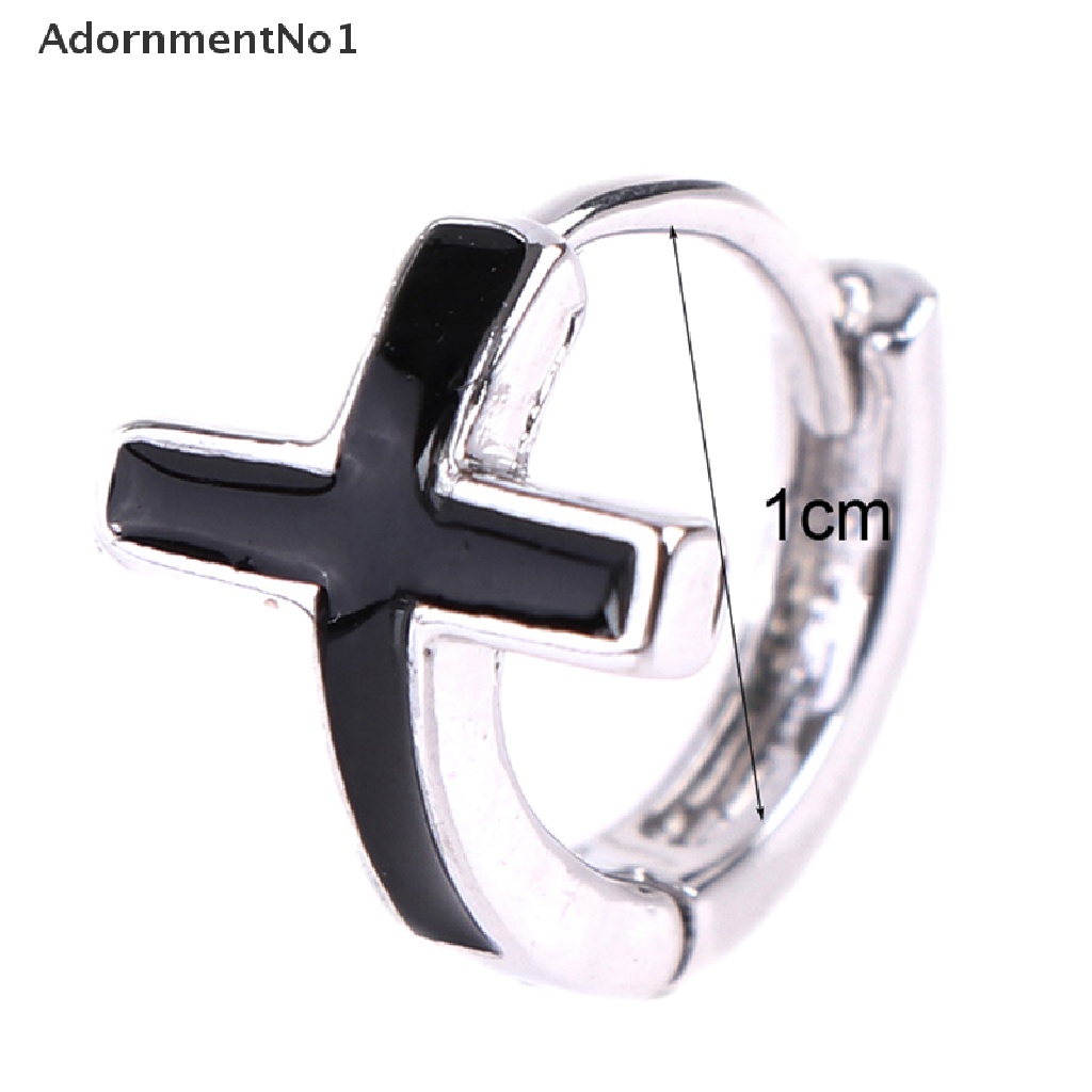 (AdornmentNo1) Anting Tusuk Sterling Silver 925 Model Salib Hitam Gaya Korea Untuk Pria