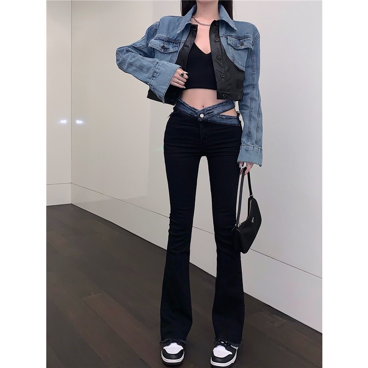 Gaya Korea Jeans Hitam Slim Fit Slim Jeans Wanita Musim Panas Tipis Desain Niche Pinggang Tinggi Kak