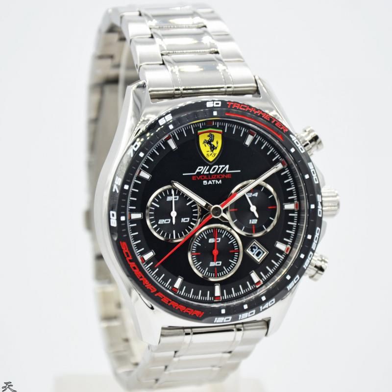 Jam Tangan Pria Ferrari 0830714 Pilota Rantai Silver Original Murah